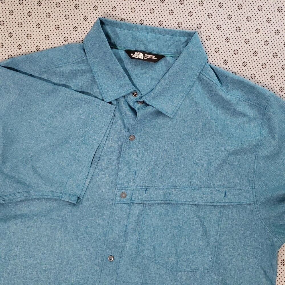The North Face Mens Large Blue Short Sleeve Button Down Hiking Shirt Outdoor